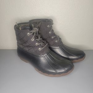 Women's Black Sperry Saltwater Quilted Duck Boots Size 8 STS94063